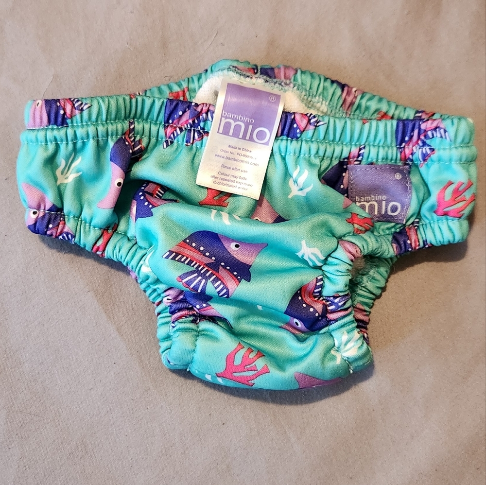Bambino Mio Reusable Swim Diaper – Teal with Purple Fish – Size 7-9 kg (15-20 lb